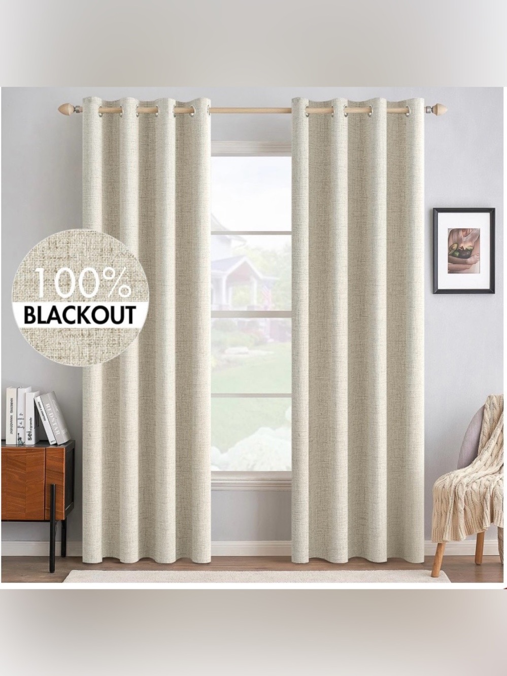100% Blackout Curtains 52x72” (2-panels) CREAM